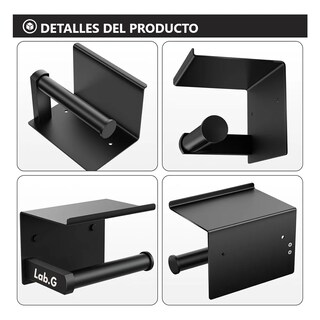 Foto 3 | Porta Rollo Papel Sanitario Baño Higienico Con Base Lab.g Negro