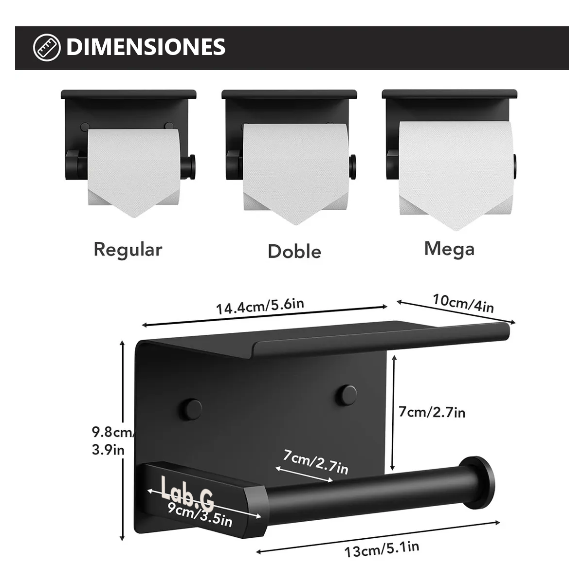 Foto 4 | Porta Rollo Papel Sanitario Baño Higienico Con Base Lab.g Negro