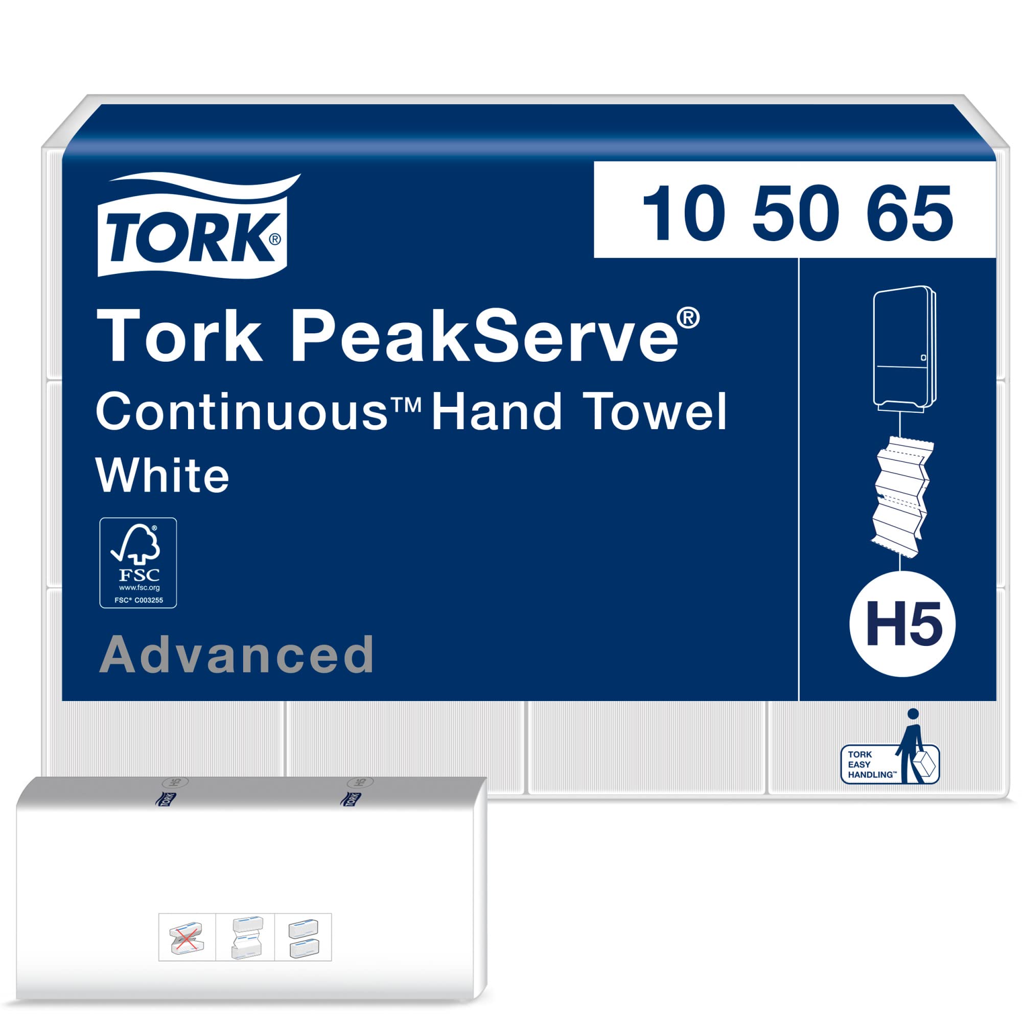 Toalla De Mano Continua Tork Peakserve, Blanca, H5, 12 X 410 Hojas - Venta Internacional.