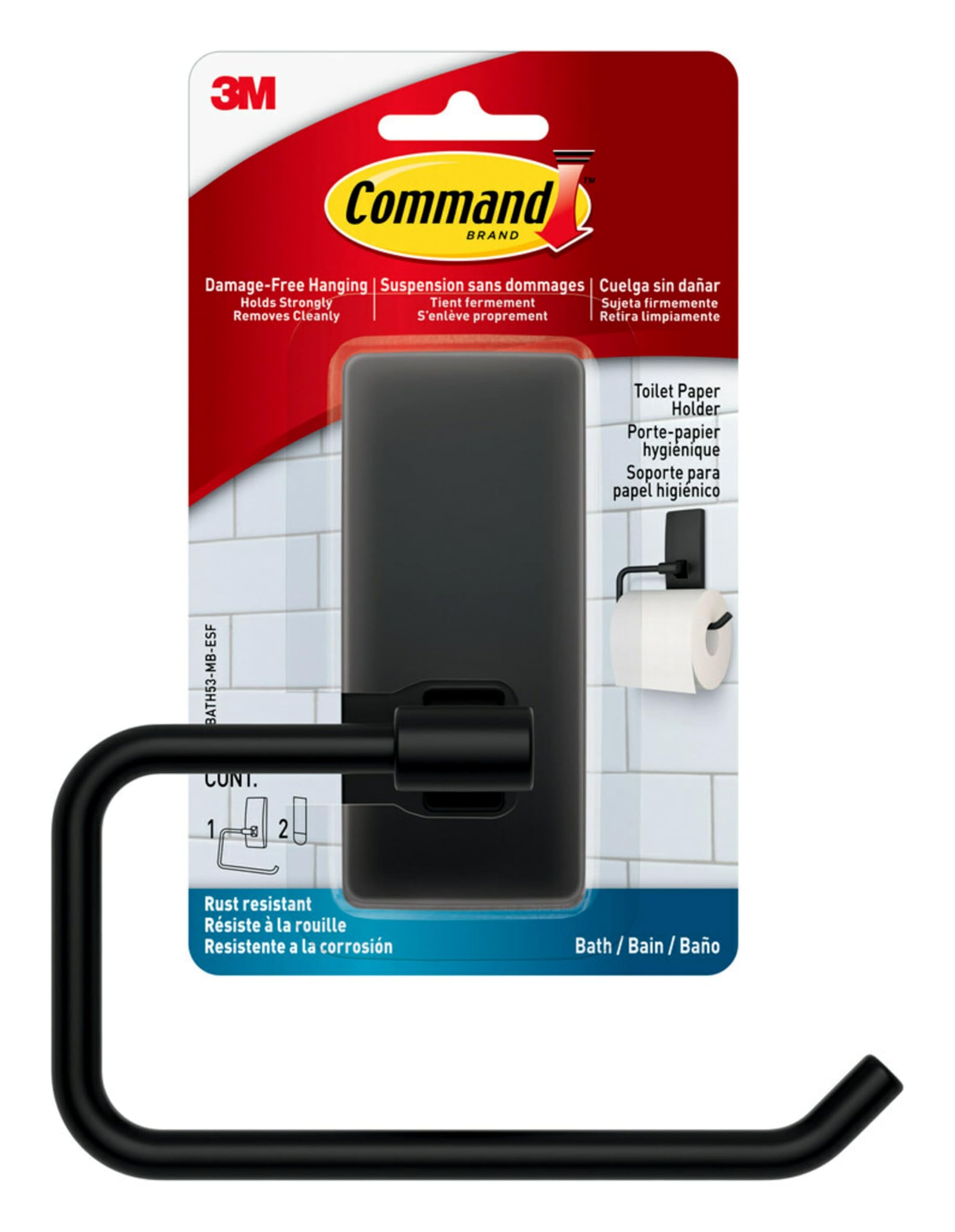 Soporte Para Papel Higiénico Command, Negro Mate, Resistente Al Agua - Venta Internacional.