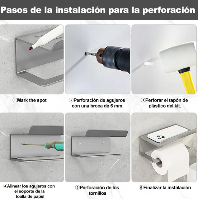 Foto 4 pulgar | Xtellar Soporte Porta-rollo De Papel Sanitario Multifunción En Acero Inoxidable