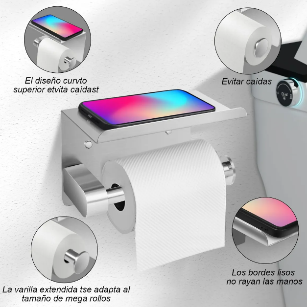Foto 3 pulgar | Xtellar Portarrollo Inoxidable Con Estante Y Ganchos  Diseño Elegante  Alta Calidad Y Multifuncional
