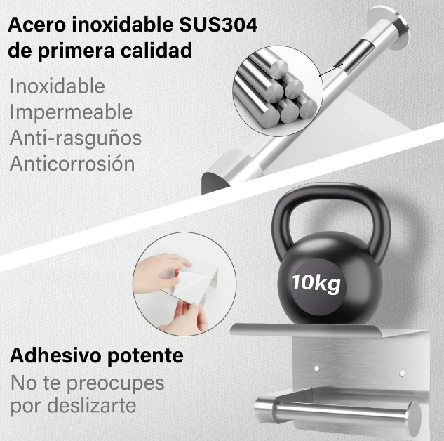 Foto 4 pulgar | Xtellar Portarrollo Inoxidable Con Estante Y Ganchos  Diseño Elegante  Alta Calidad Y Multifuncional