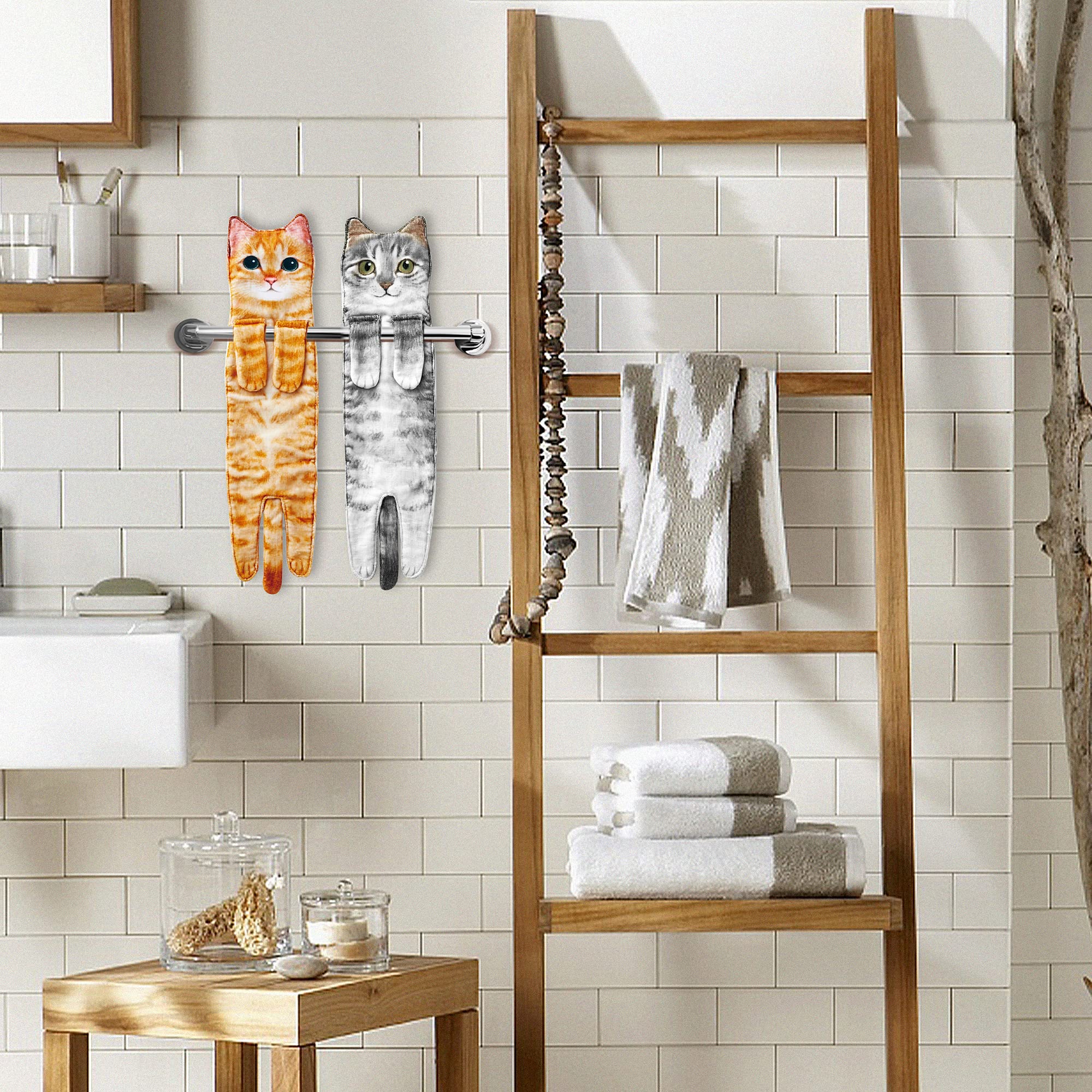 Foto 4 | Toallas De Mano Agrimony Cat Funny Para Baño Y Cocina, Color Naranja - Venta Internacional.