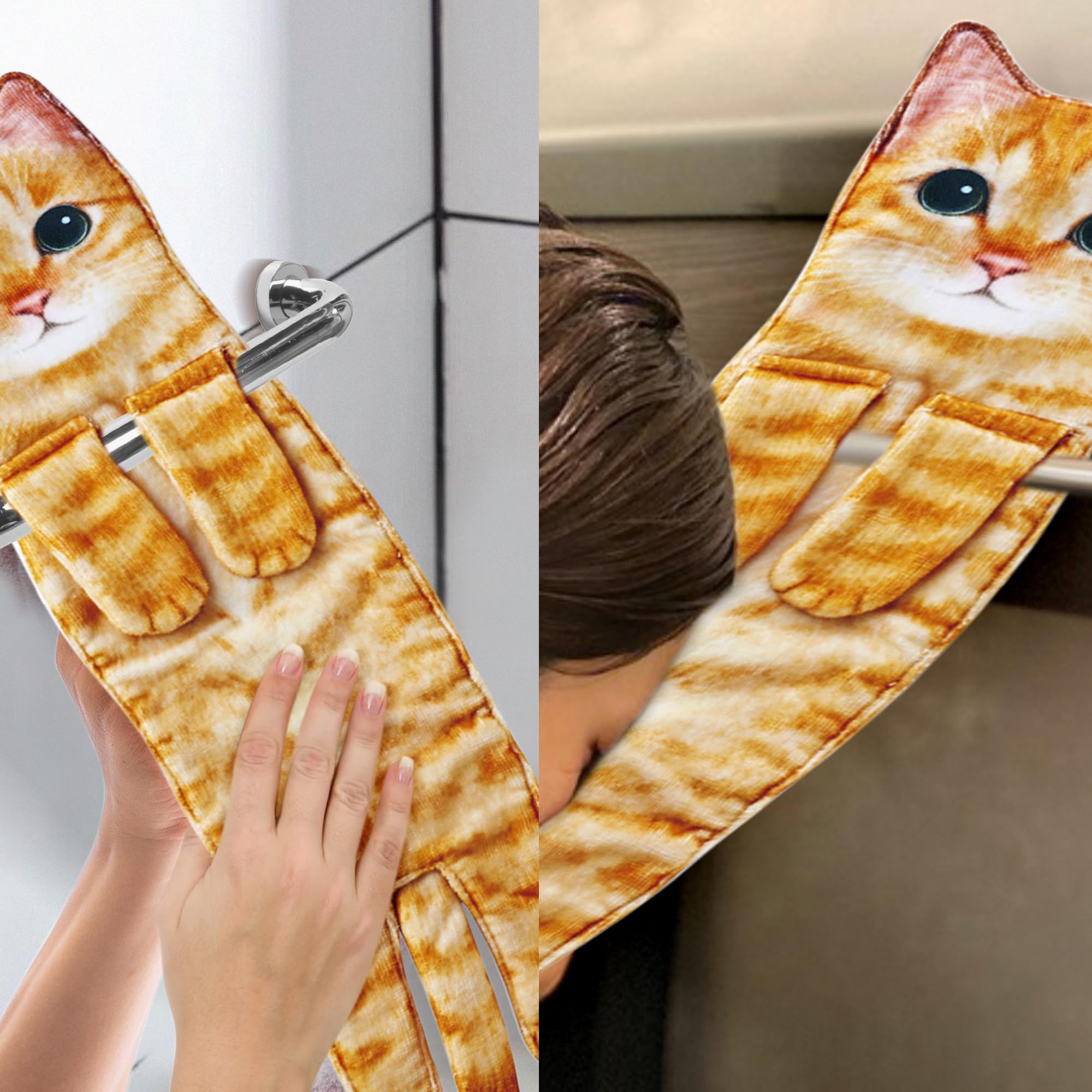 Foto 6 pulgar | Toallas De Mano Agrimony Cat Funny Para Baño Y Cocina, Color Naranja - Venta Internacional.