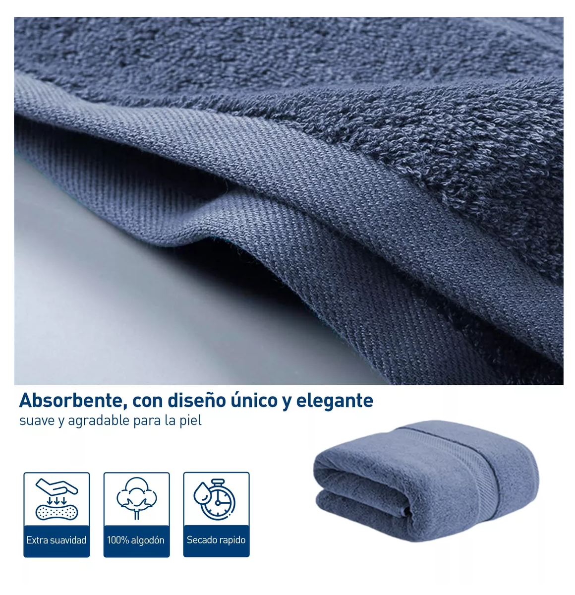 Foto 3 | Toalla 30x30 cm 100% Algodón Absorbente 1 pieza Azul