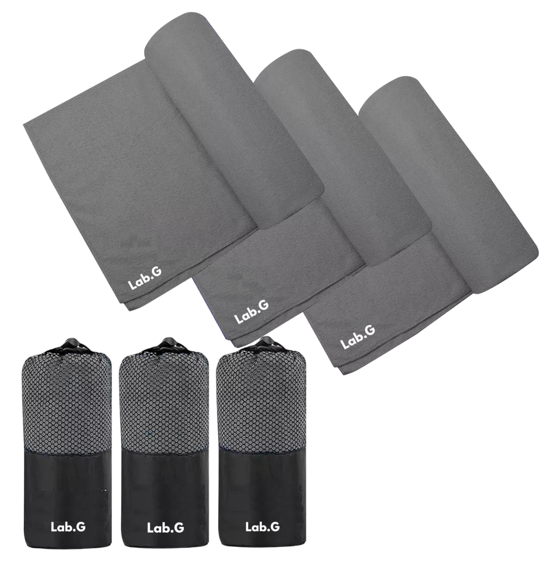 Toalla Deportiva Gym Secado Rápido 3 Piezas Gris