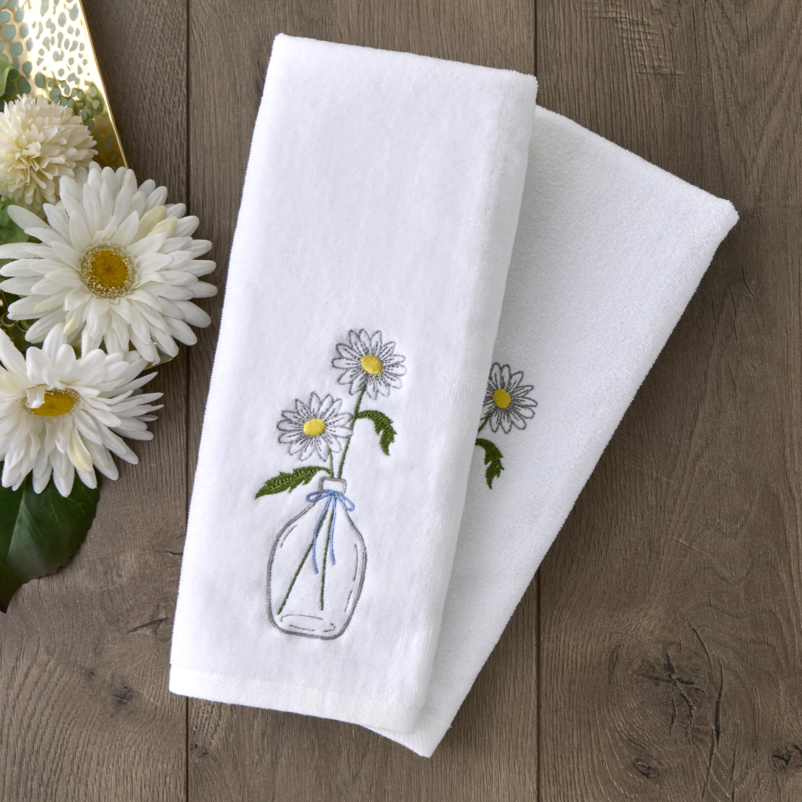 Foto 5 pulgar | Juego De Toallas De Mano Skl Home Daisies En Jarrón, 2 Unidades, Para Baño, Cocina O Bar - Venta Internacional.