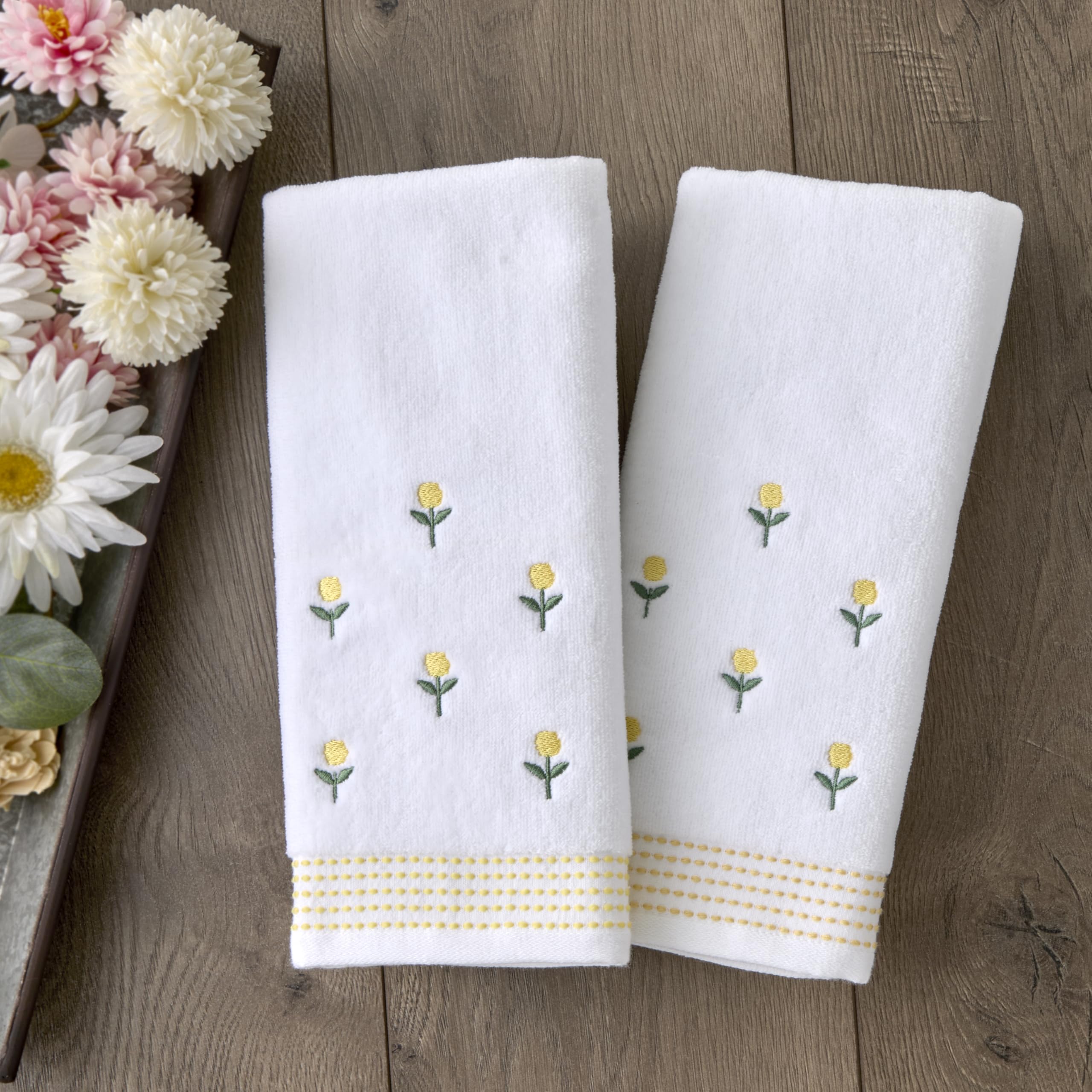 Foto 4 | Juego De Toallas De Mano Skl Home Staggered Blossoms, 2 Piezas, Algodón Blanco - Venta Internacional.
