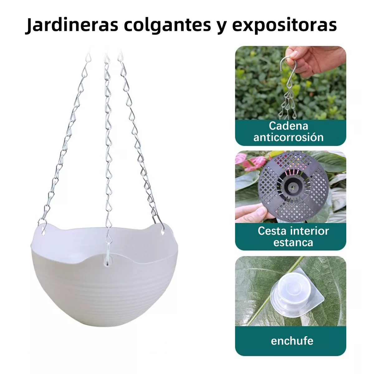 Foto 4 pulgar | 11 Macetas Plástico Colgantes Con Gancho Cadena Para Jardín Eo Safe Imports Esi-16366 Blanco