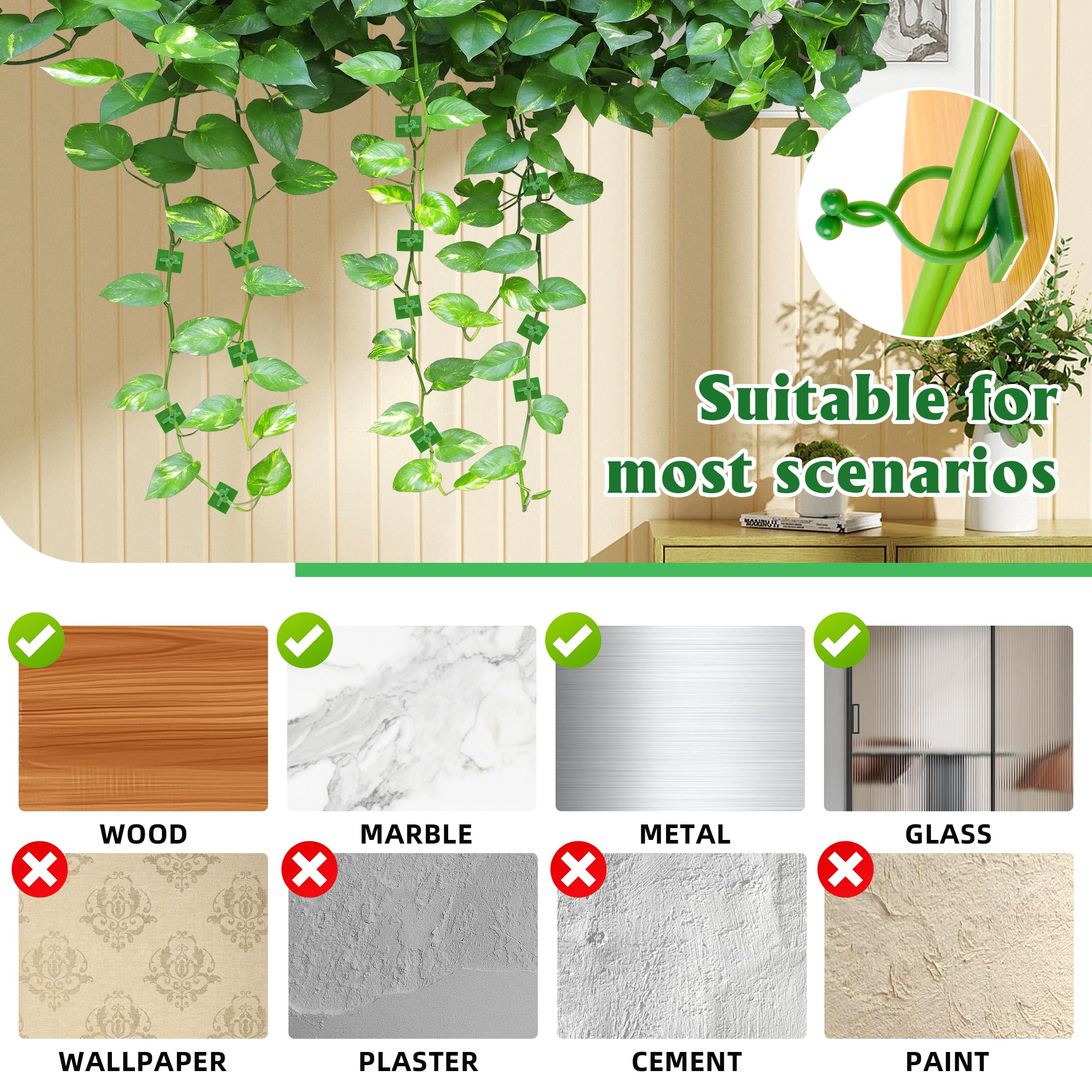 Foto 4 pulgar | Pinzas De Pared Ewpjdk Para Plantas Trepadoras, 180 Unidades (verdes) - Venta Internacional.