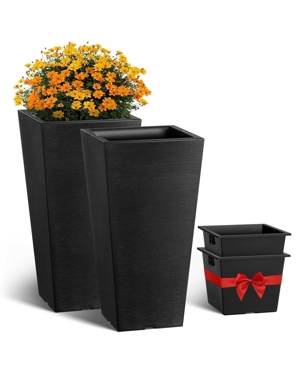 Foto 1 | Juego De 2 Maceteros Altos Para Exteriores Vevor De 56 Cm, Material De Polipropileno Negro - Venta Internacional.
