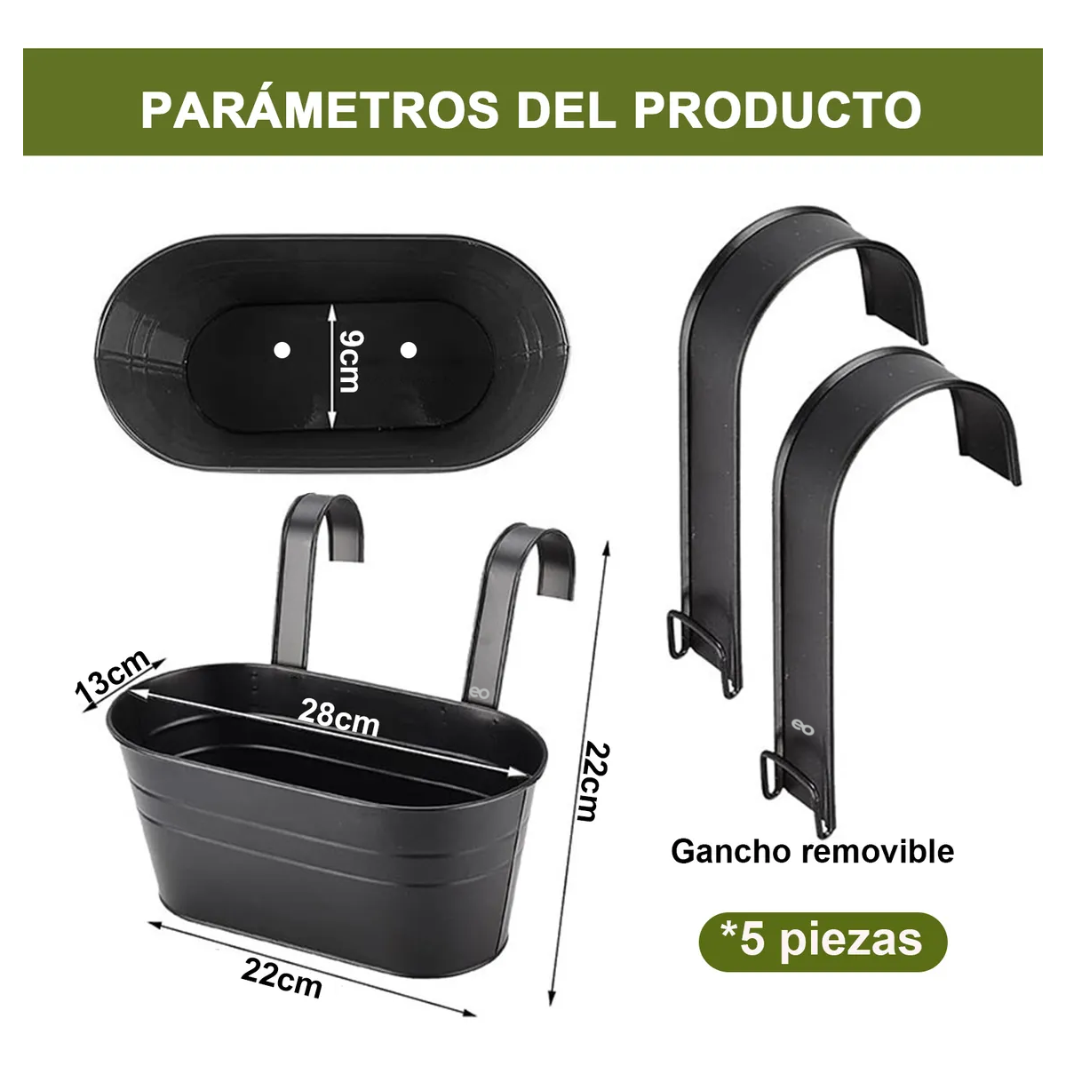 Foto 3 pulgar | Maceta Colgante De Metal Para Jardín Y Hogar, 5 Piezas Eo Safe Imports Esi-19463 Negro