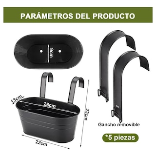 Foto 2 | Maceta Colgante De Metal Para Jardín Y Hogar, 5 Piezas Eo Safe Imports Esi-19463 Negro