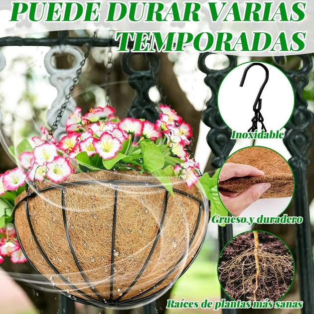 Foto 5 pulgar | Set De 4 Macetas Colgantes Xtellar De Metal Con Revestimiento De Fibra De Coco Natural