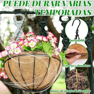 Foto 4 | Set De 4 Macetas Colgantes Xtellar De Metal Con Revestimiento De Fibra De Coco Natural