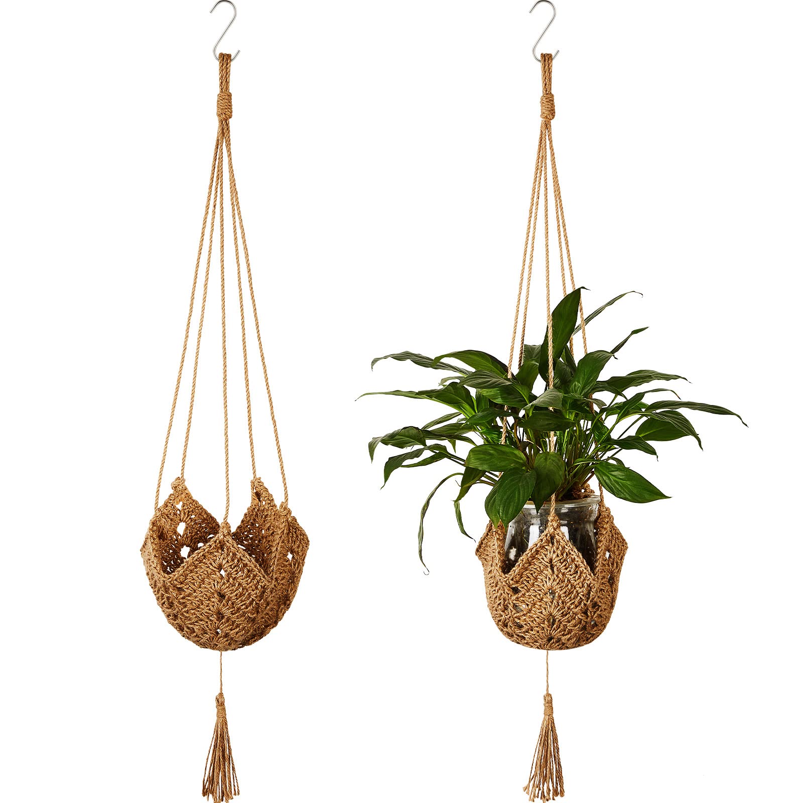 Foto 1 | Colgador Para Plantas  Tejido A Ganchillo En Yute  Largo  Para Macetas De 8 A 30 Cm  Color Marrón - Venta Internacional
