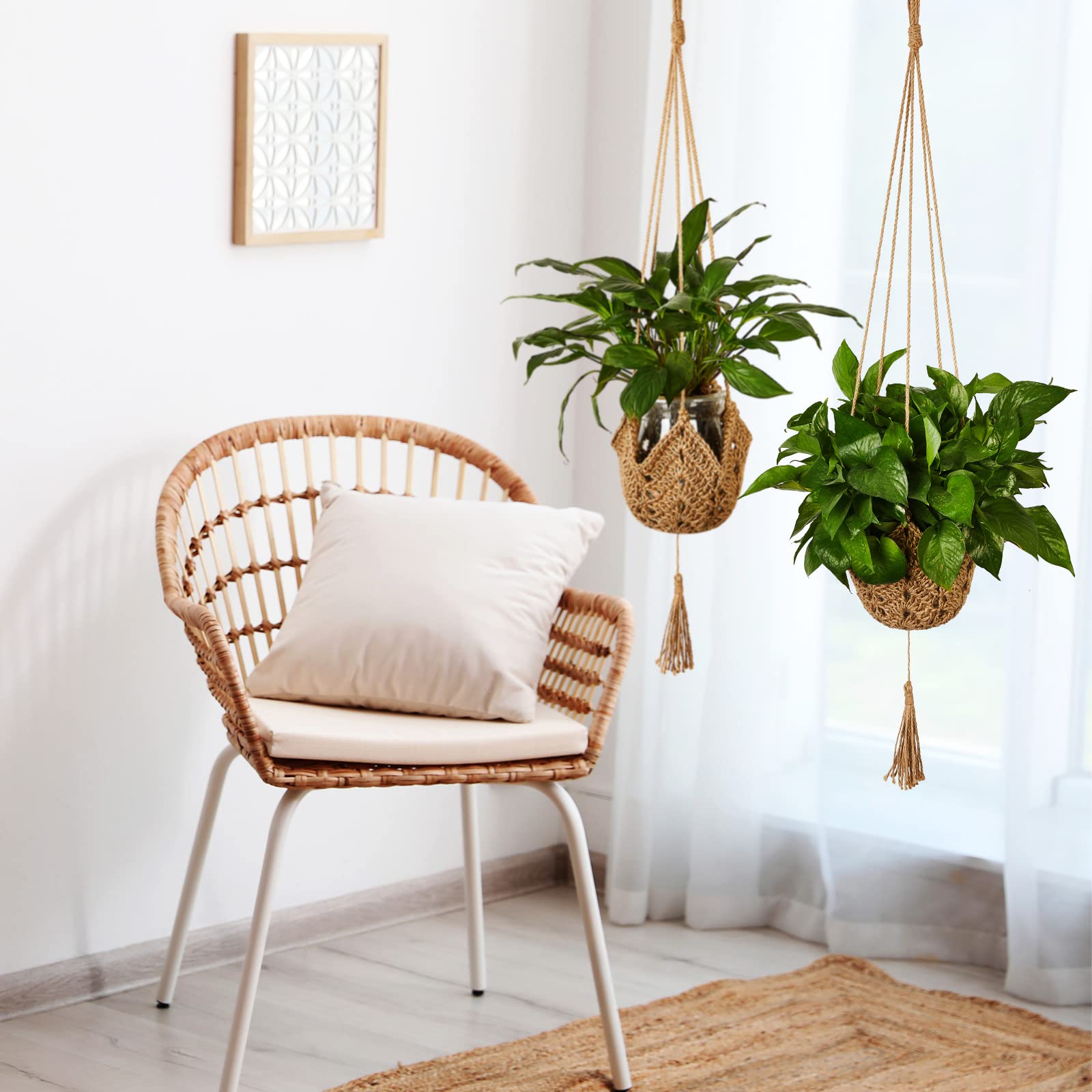 Foto 6 pulgar | Colgador Para Plantas  Tejido A Ganchillo En Yute  Largo  Para Macetas De 8 A 30 Cm  Color Marrón - Venta Internacional
