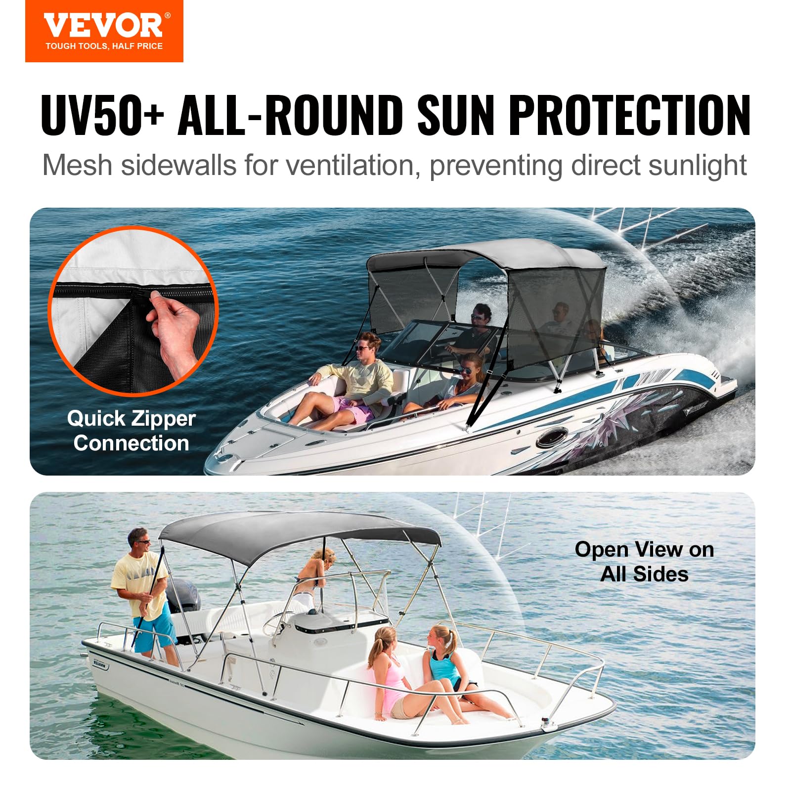 Foto 3 pulgar | Bimini Top Vevor Con 4 Lazos Y 3 Lazos Para Barco Con Malla Desmontable - Venta Internacional.