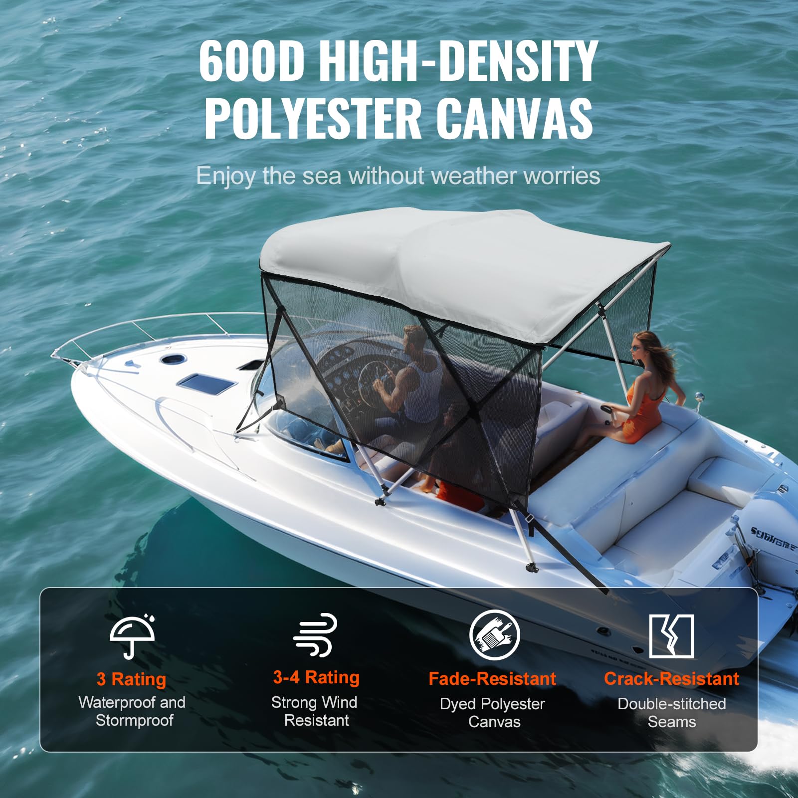Foto 4 pulgar | Bimini Top Vevor Con 4 Lazos Y 3 Lazos Para Barco Con Malla Desmontable - Venta Internacional.