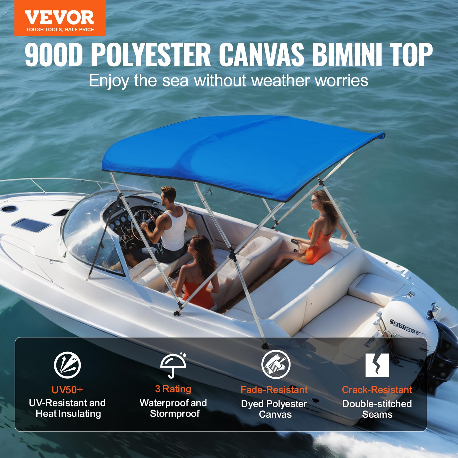 Foto 3 pulgar | Funda Para Barco Bimini Top Vevor 3 Bow, 6 Pies X 46 Cm X 155 A 168 Cm - Venta Internacional.