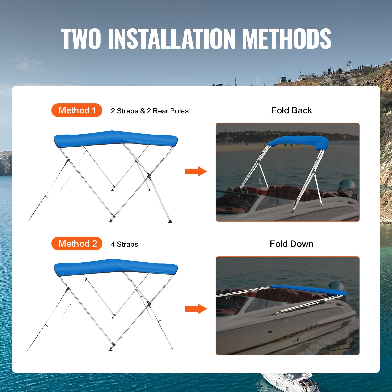 Foto 5 pulgar | Funda Para Barco Bimini Top Vevor 3 Bow, 6 Pies X 46 Cm X 155 A 168 Cm - Venta Internacional.