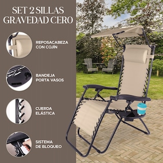 Foto 2 | Camastros Plegables Elly Decor SO-SGCCD color Beige con Sombrilla 2 Piezas
