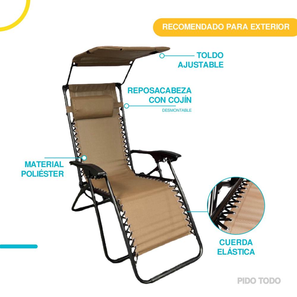 Foto 4 | Camastros Plegables Elly Decor SO-SGCCD color Beige con Sombrilla 2 Piezas