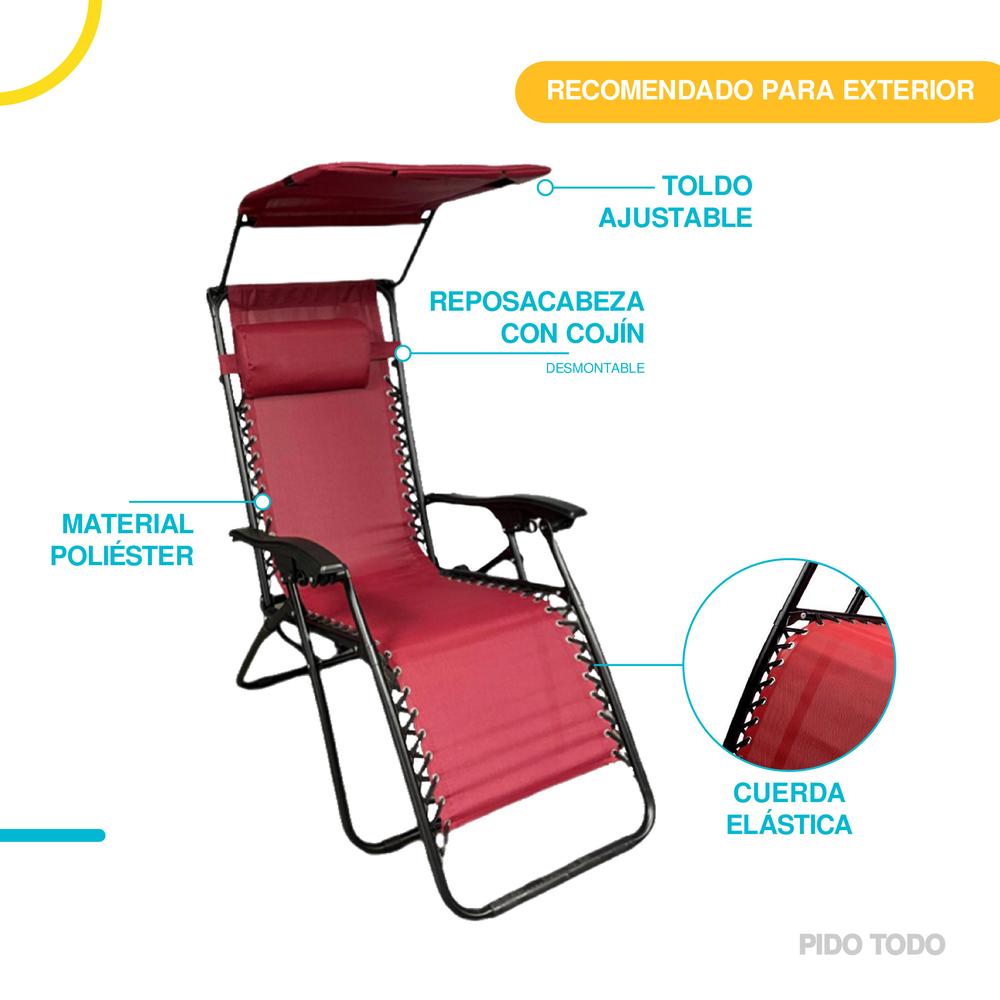 Foto 5 pulgar | Camastro Plegable Elly Decor con Sombrilla color Vino