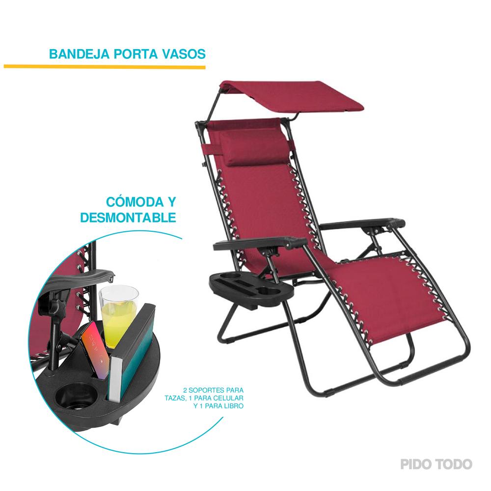 Foto 6 pulgar | Camastro Plegable Elly Decor con Sombrilla color Vino