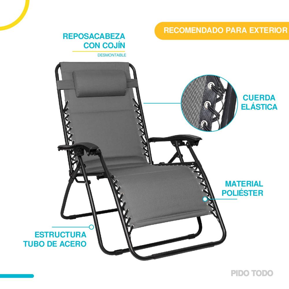 Foto 5 pulgar | Silla Tipo Camastro Elly Decor SO-SGC-BK color Gris