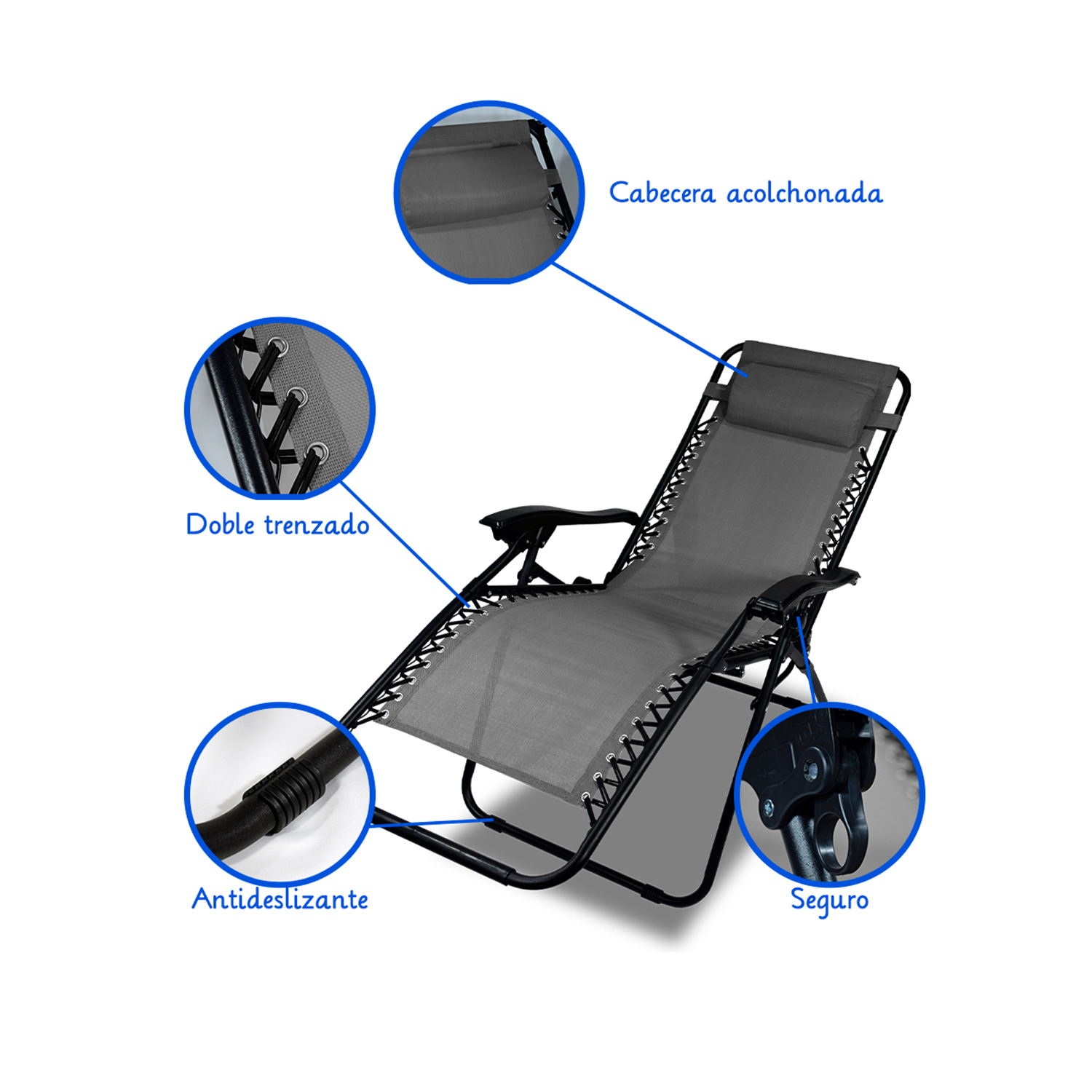Foto 2 | Set De 2 Sillas Tipo Camastro Plegable Tecnologia Gravedad Cero Reclinable