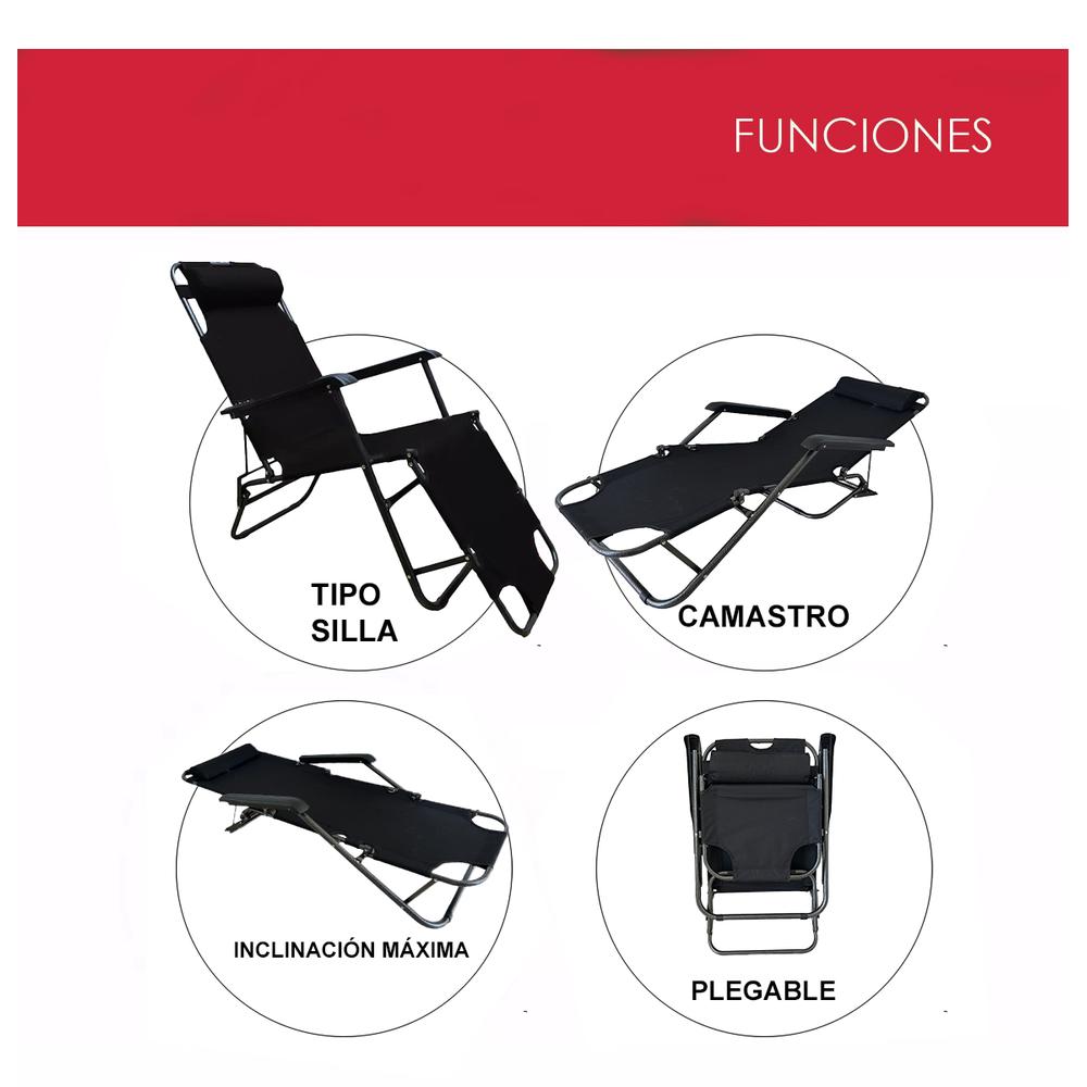 Foto 3 pulgar | 4 Sillas Camastro Plegable Reclinable Jardín Playa Alberca