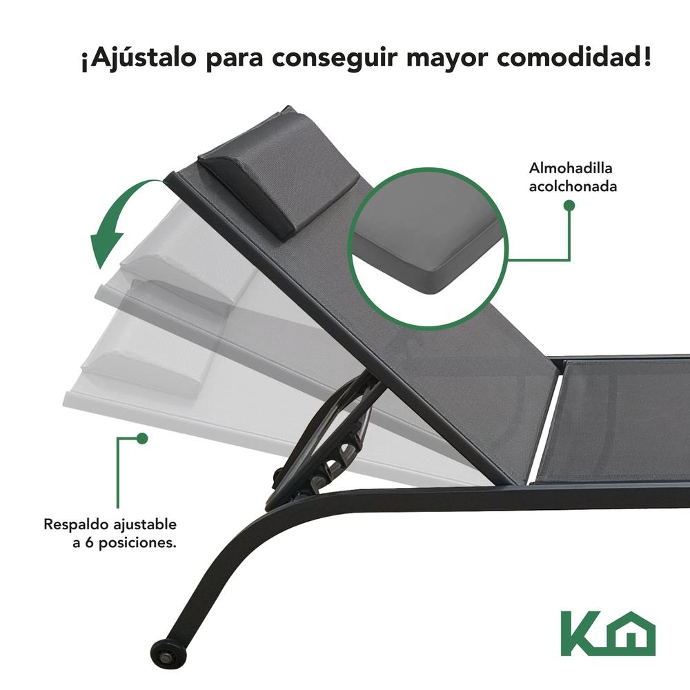 Foto 4 pulgar | Camastro Exterior 2pzs Reclinable Silla Playa Jardín Alberca