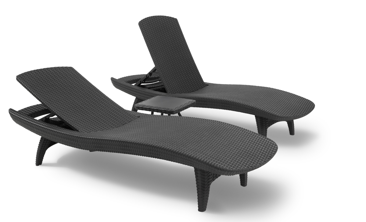 Juego De Jardín Con 2 Camastros Modelo Pacific Y Una Mesa Textura Ratan Gris Grafito