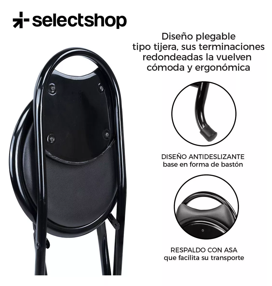 Foto 4 pulgar | Silla SelectShop Negra Metálica Tipo Bastón Plegable Portátil