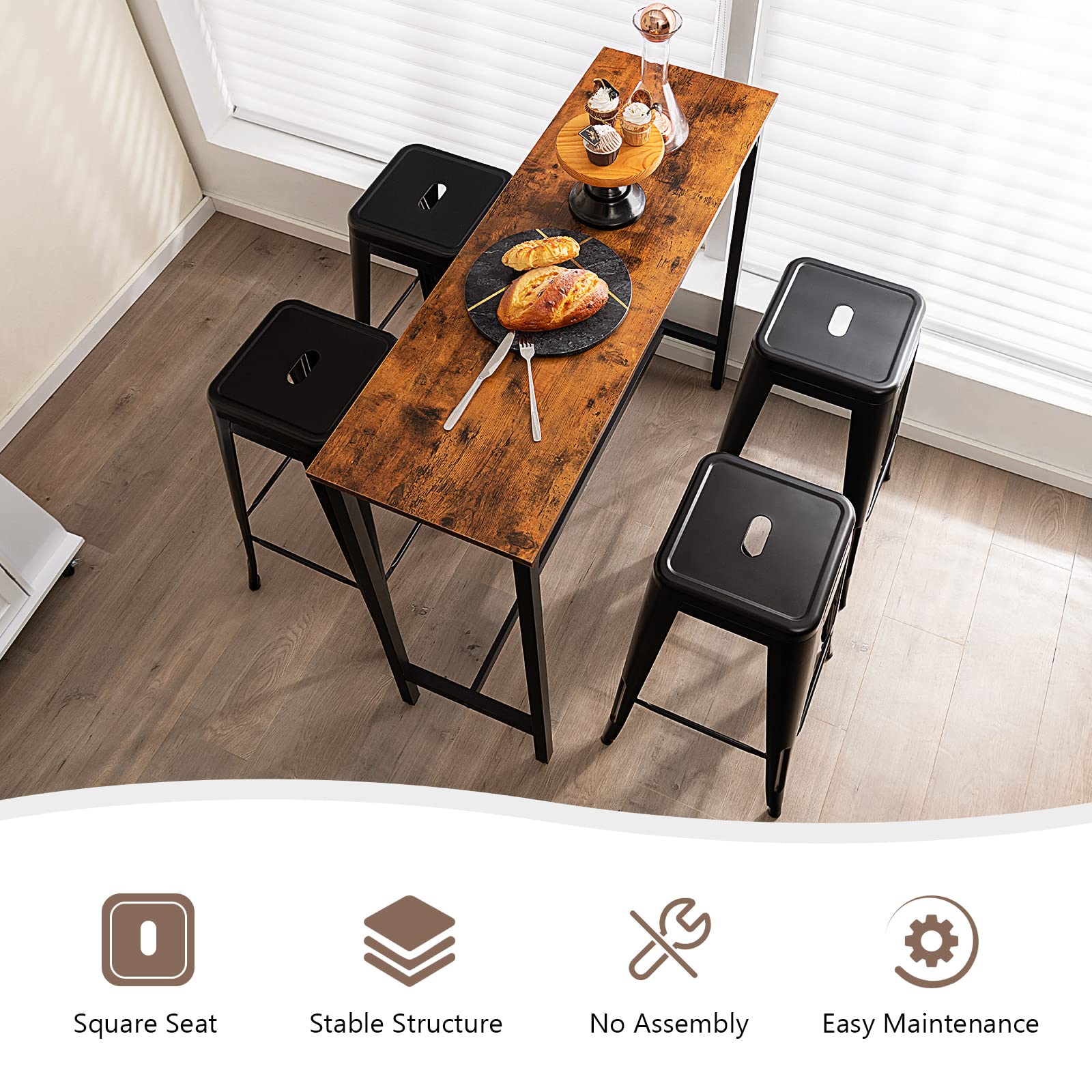 Foto 5 | Juego De 4 Taburetes De Bar Costway De Metal Apilables De 30 Cm, Color Negro - Venta Internacional.