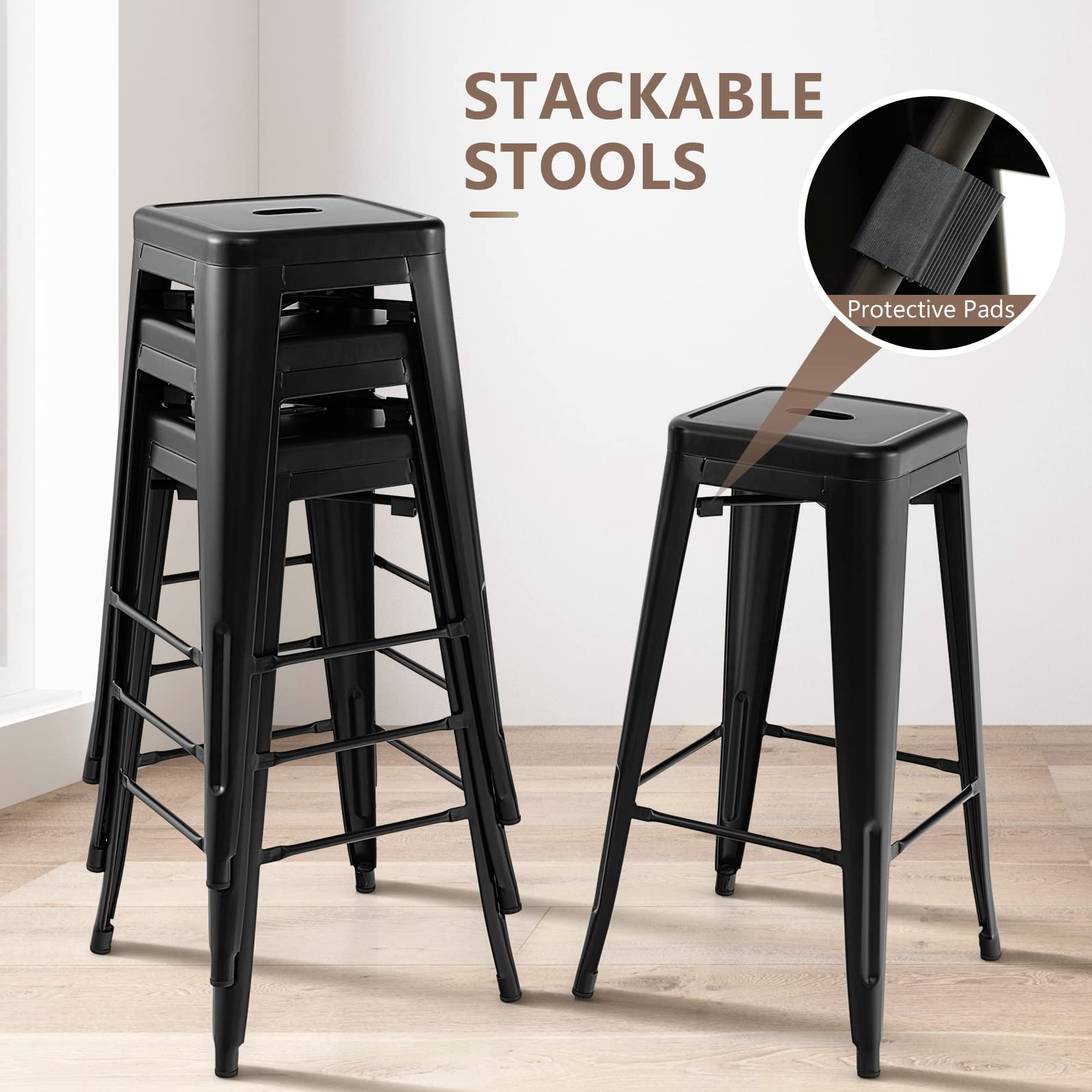 Foto 6 | Juego De 4 Taburetes De Bar Costway De Metal Apilables De 30 Cm, Color Negro - Venta Internacional.