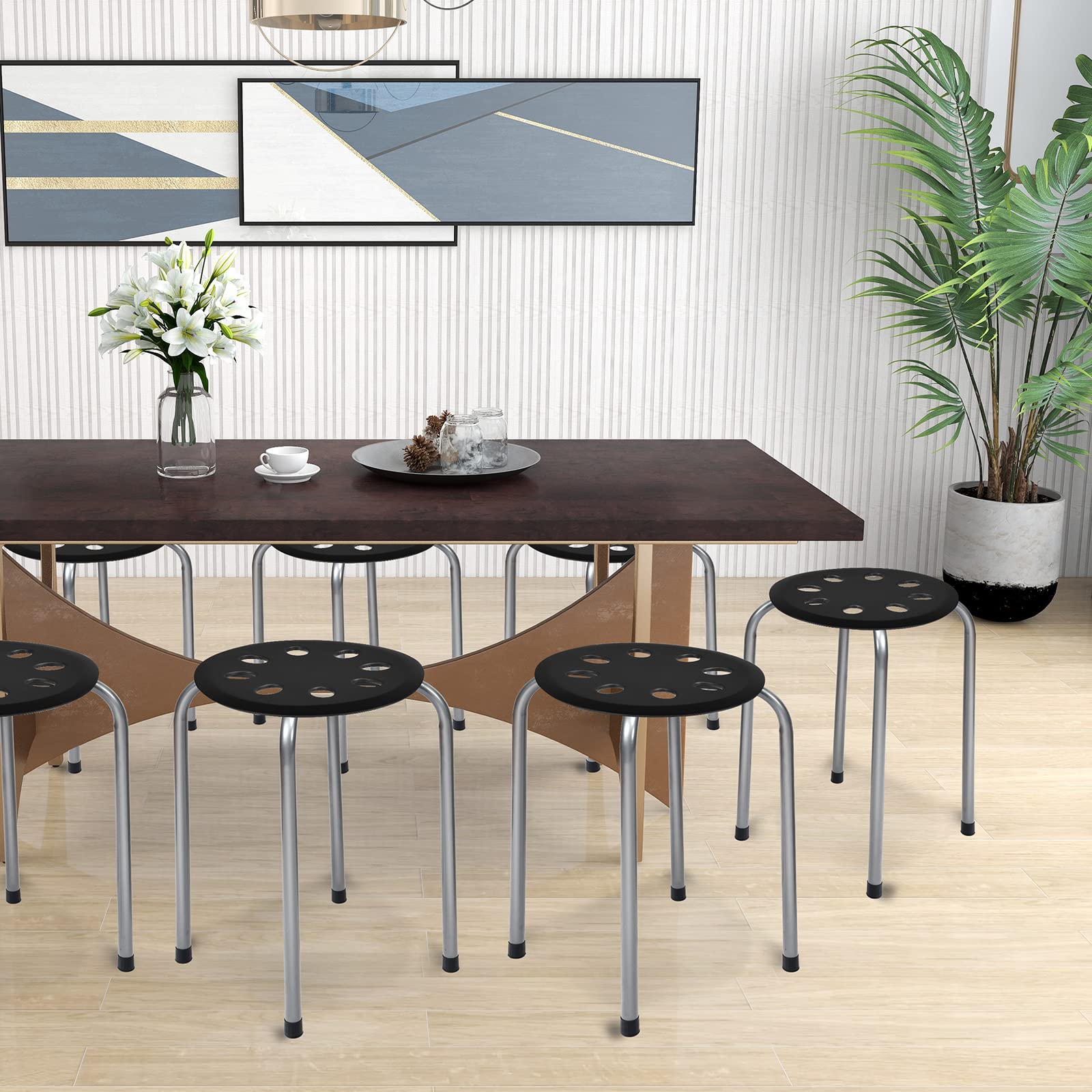 Foto 2 | Taburetes Stack Costway De Plástico, 44,45 Cm, 6 Unidades, Con Estructura De Metal - Venta Internacional.