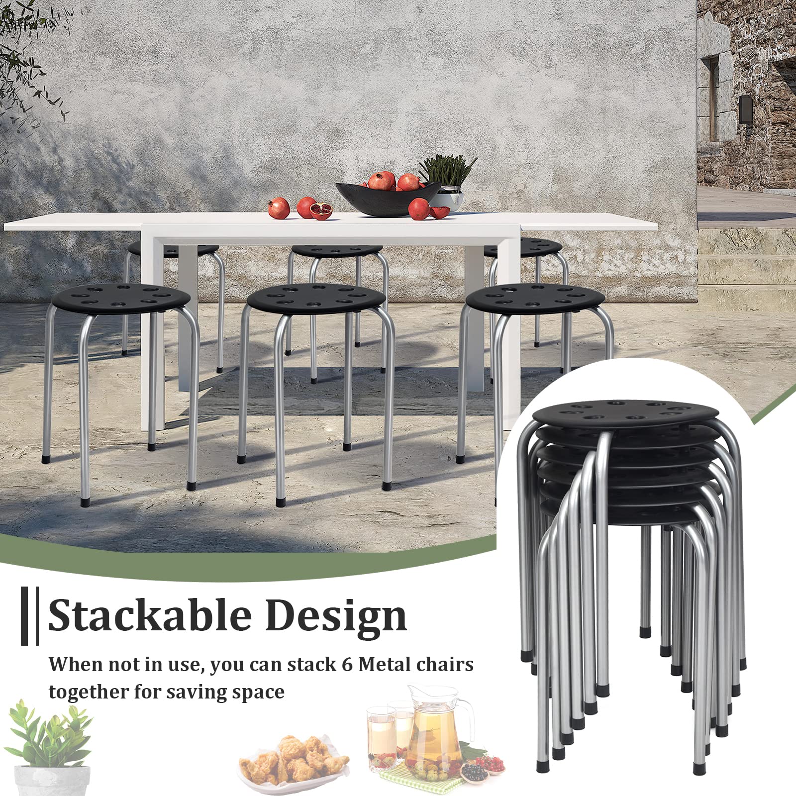Foto 5 | Taburetes Stack Costway De Plástico, 44,45 Cm, 6 Unidades, Con Estructura De Metal - Venta Internacional.