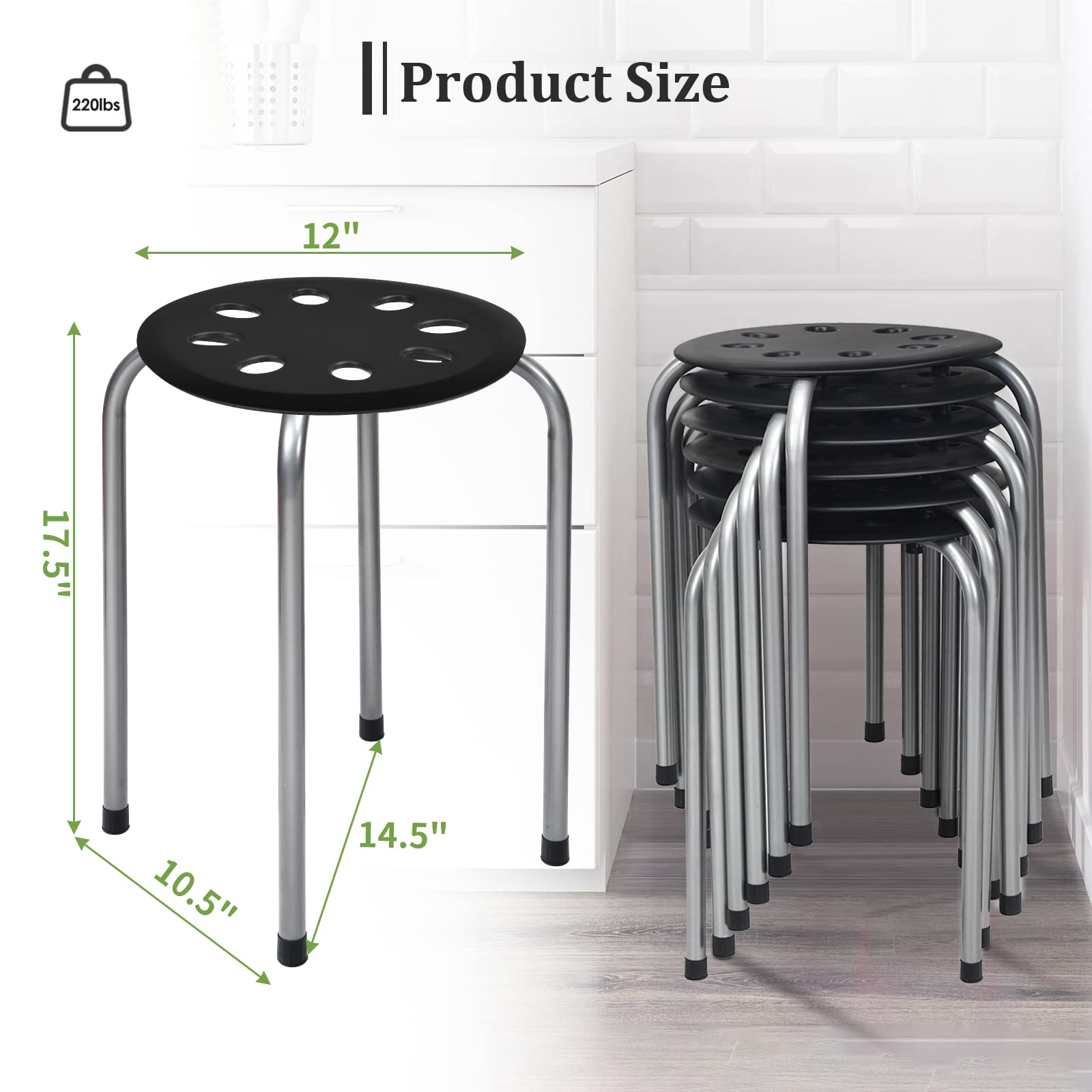 Foto 7 | Taburetes Stack Costway De Plástico, 44,45 Cm, 6 Unidades, Con Estructura De Metal - Venta Internacional.