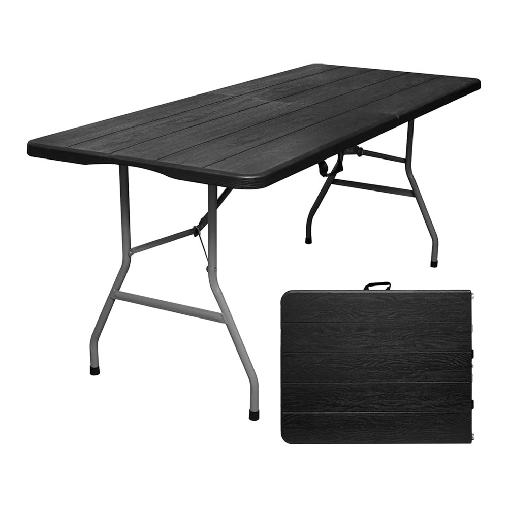 Mesa Plegable De 1.80m Color Negro Imitacion Madera Fiesta Exterior Portafolio