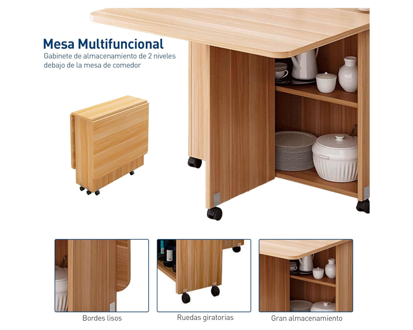 Foto 4 pulgar | Mesa Plegable Bluelander de Madera con Ruedas