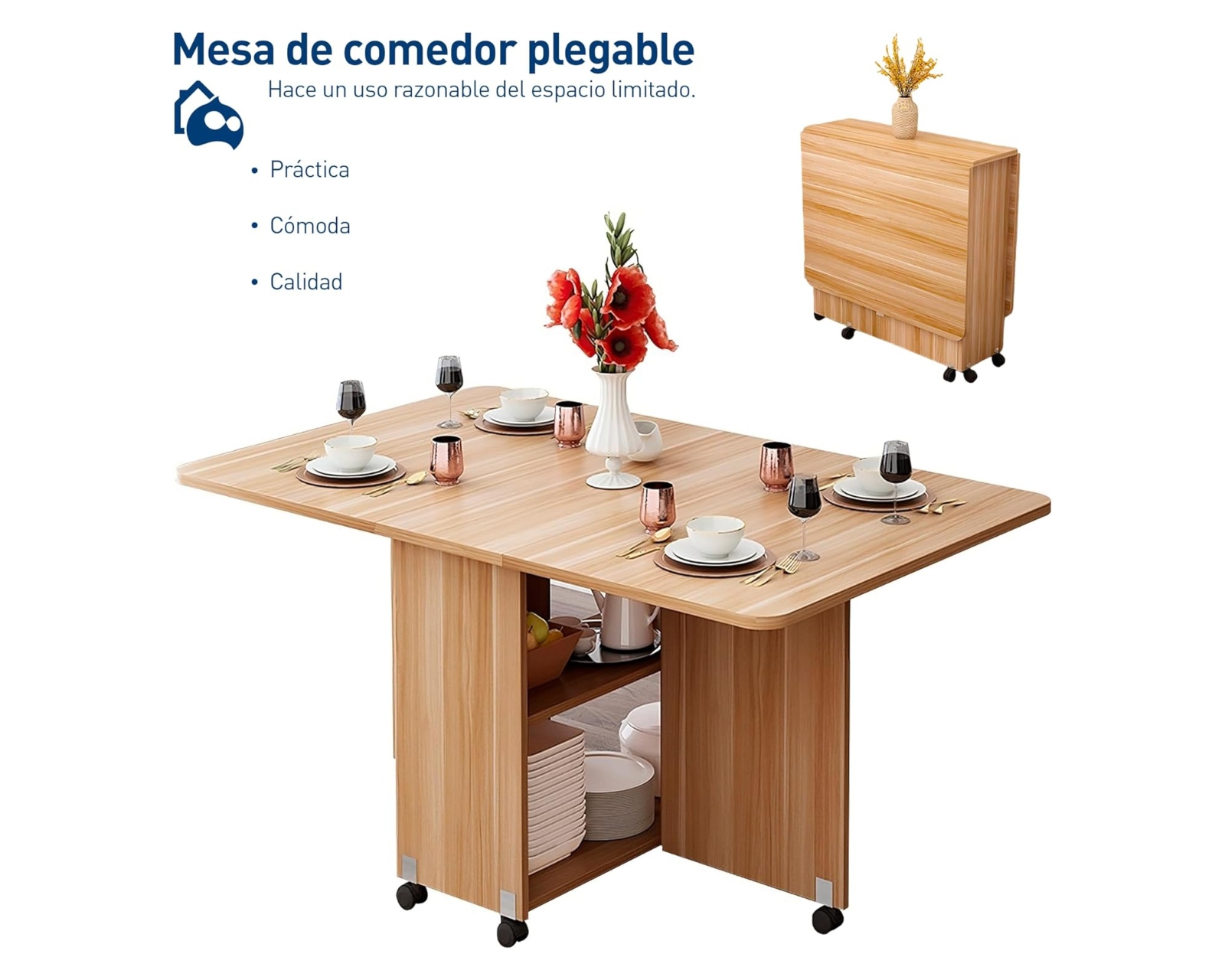 Foto 5 pulgar | Mesa Plegable Bluelander de Madera con Ruedas