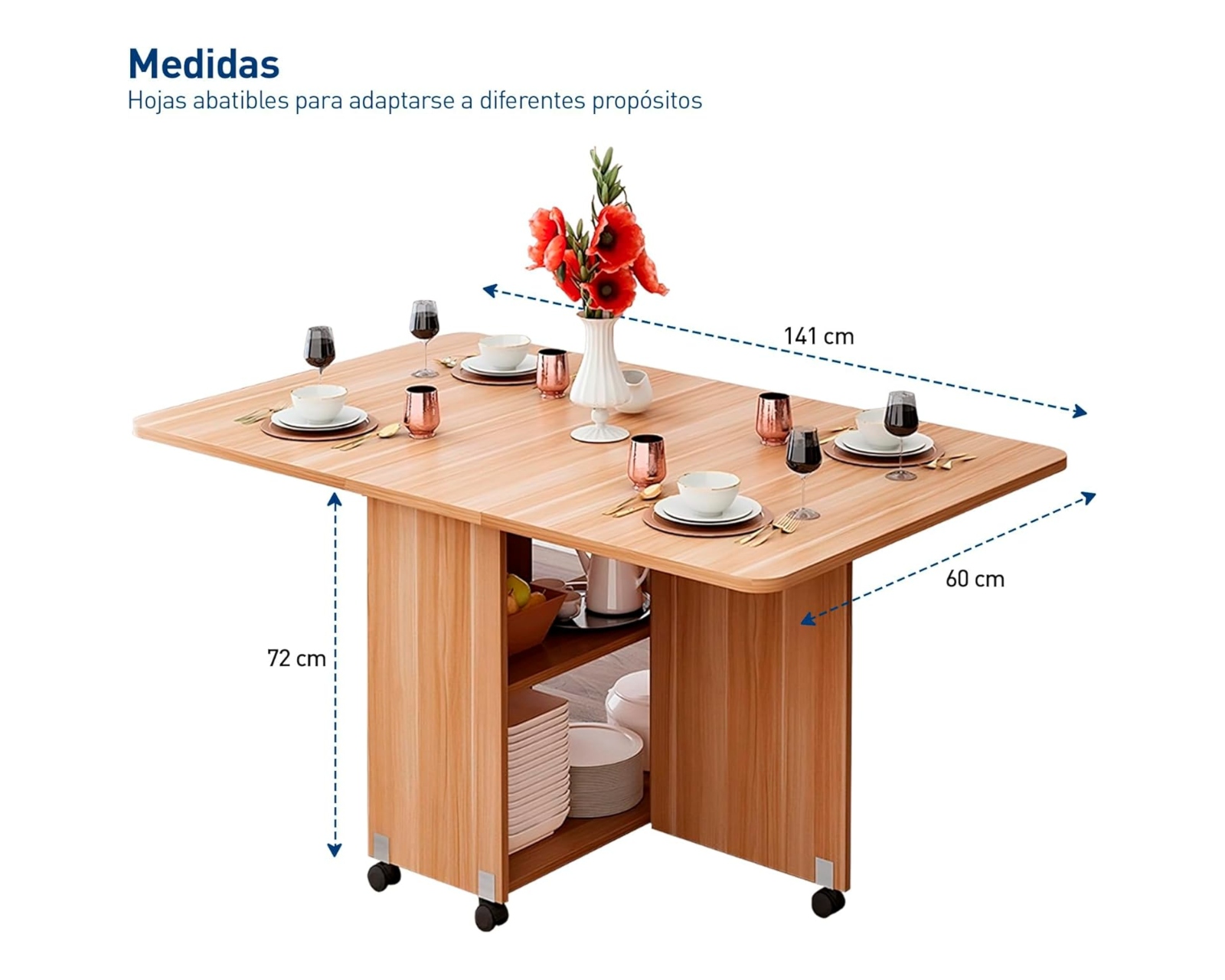 Foto 6 pulgar | Mesa Plegable Bluelander de Madera con Ruedas