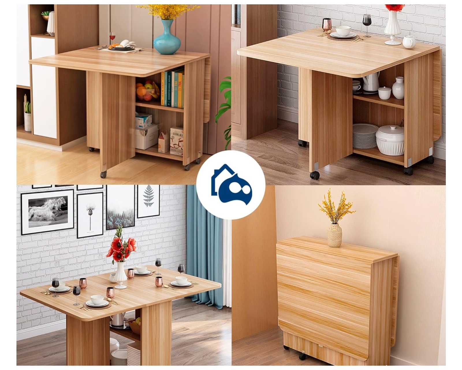Foto 6 | Mesa Plegable Bluelander de Madera con Ruedas