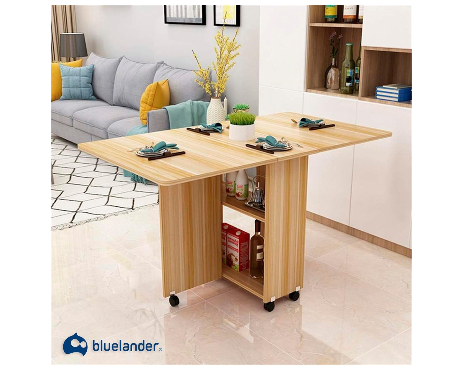Foto 8 pulgar | Mesa Plegable Bluelander de Madera con Ruedas