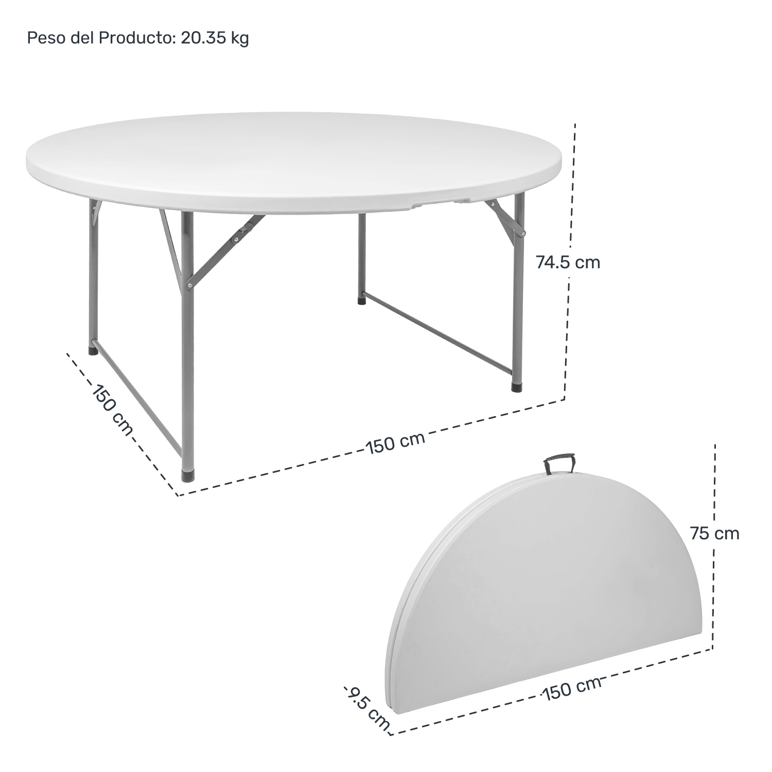 Foto 8 | Mesa Plegable Portátil Redonda 1.50m Jardín Exterior