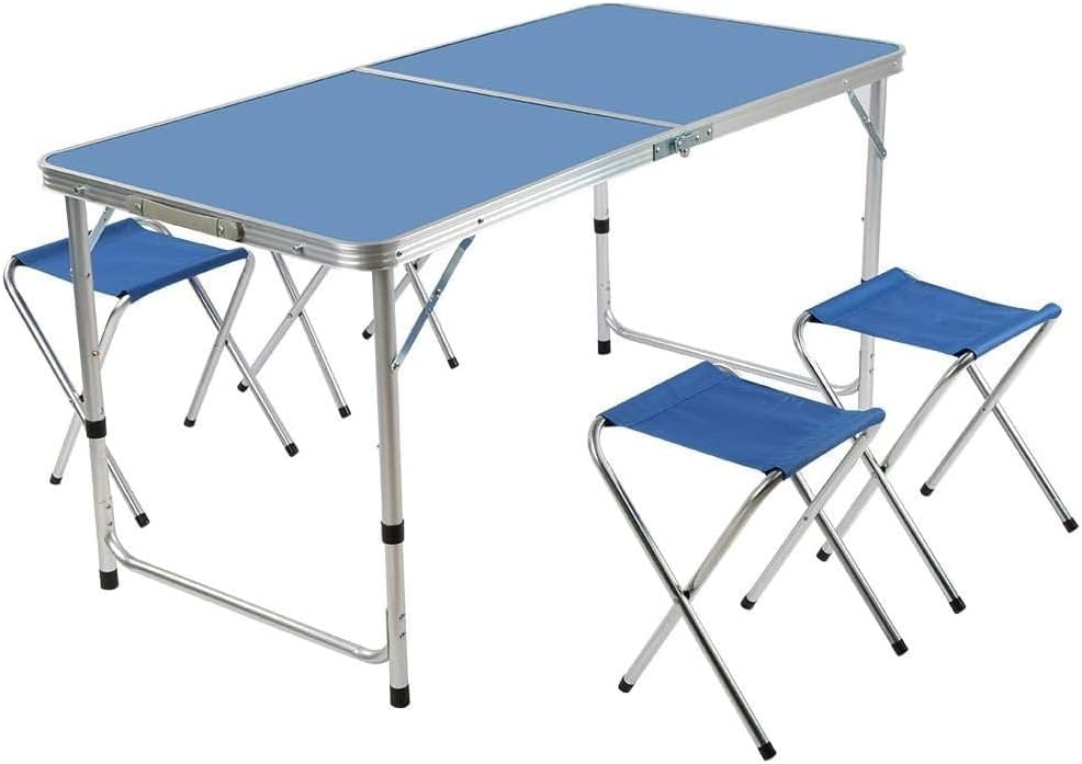 Mesa Plegable Portátil Con Sillas Para Picnic Acampar Color Azul