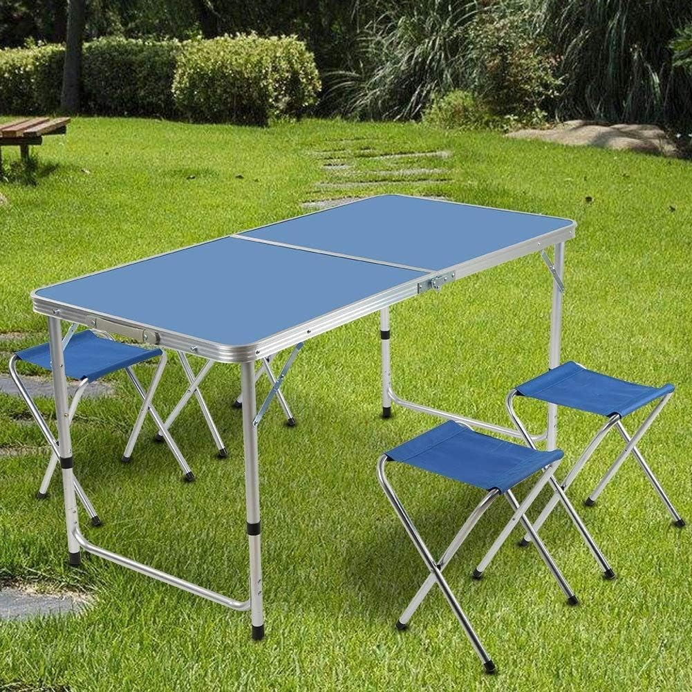 Foto 2 | Mesa Plegable Portátil Con Sillas Para Picnic Acampar Color Azul